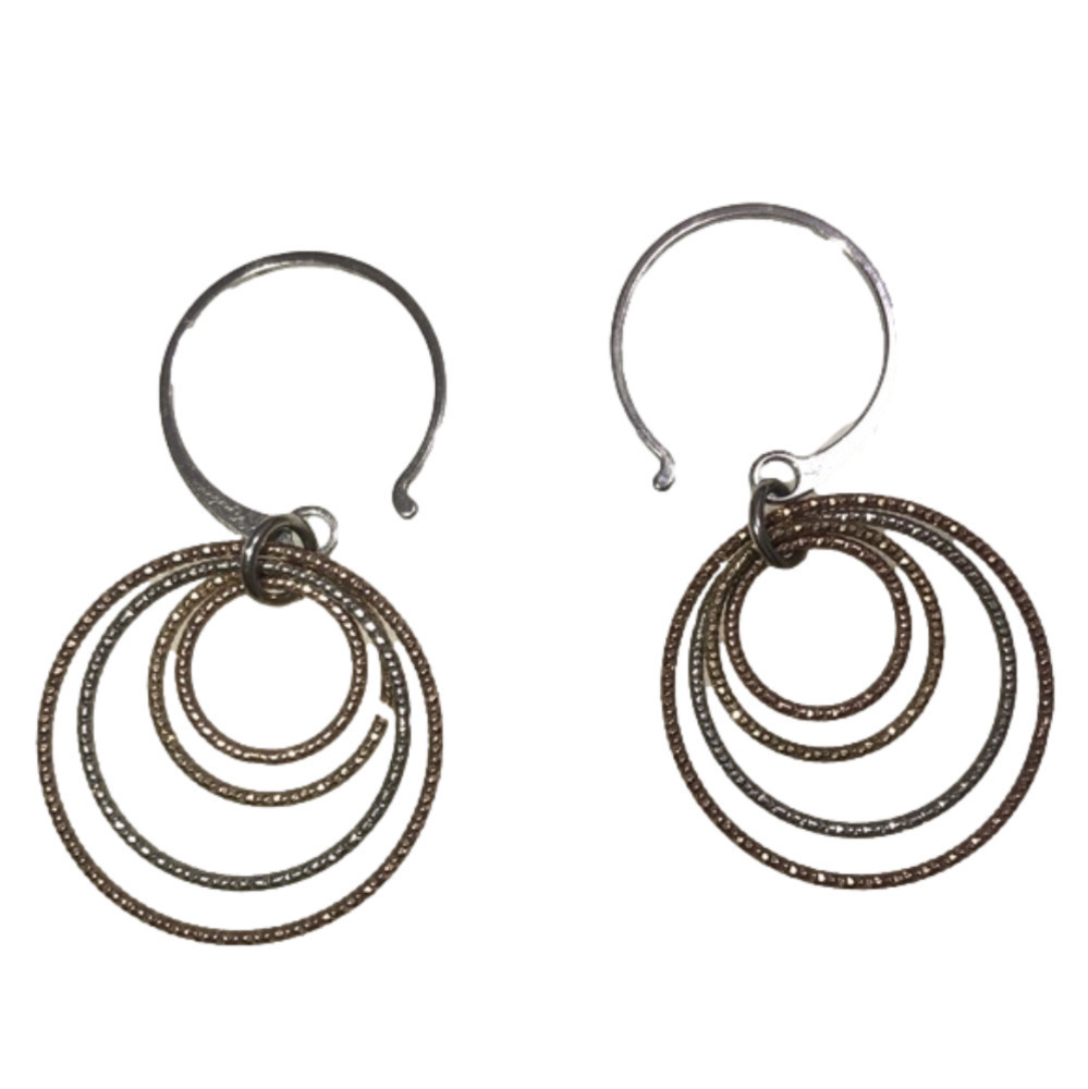 𝅺dyadema Sterling Silver Tri Colour Shepherds Hook Hoop Dangle Earrings 1.7”